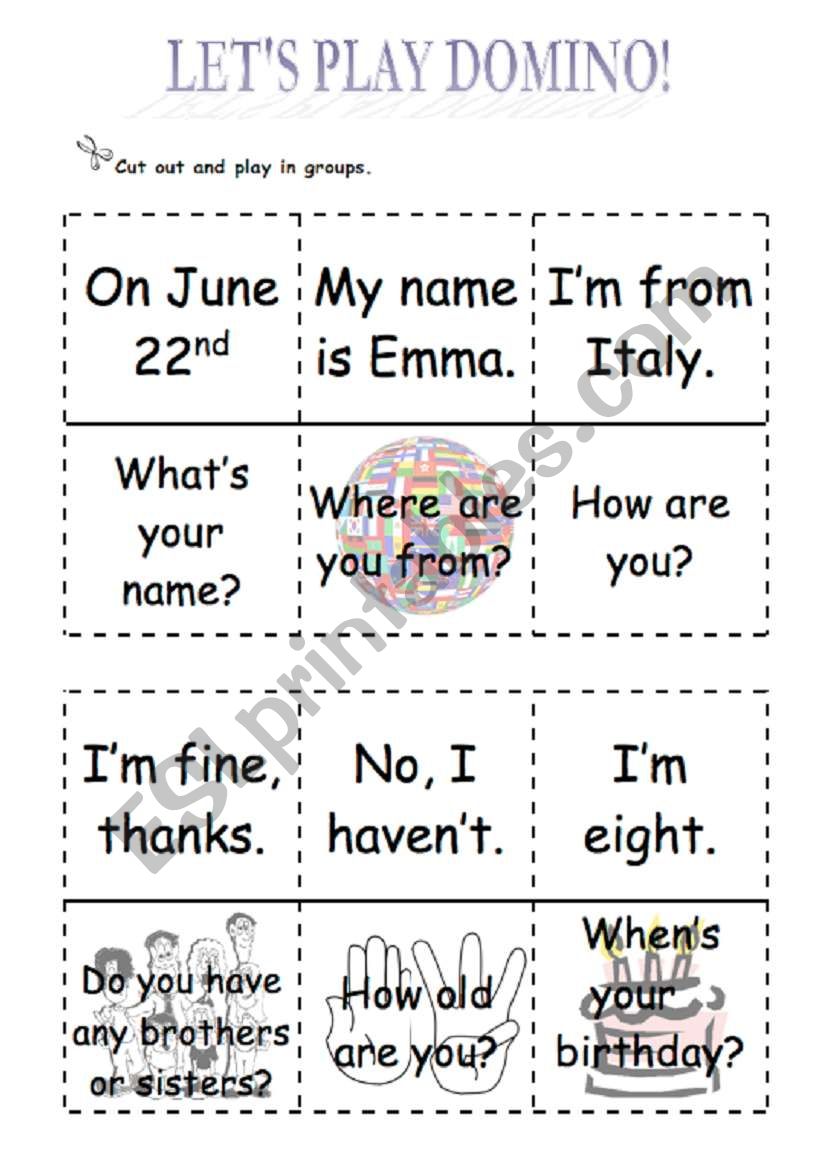 PERSONAL QUESTIONS DOMINO worksheet