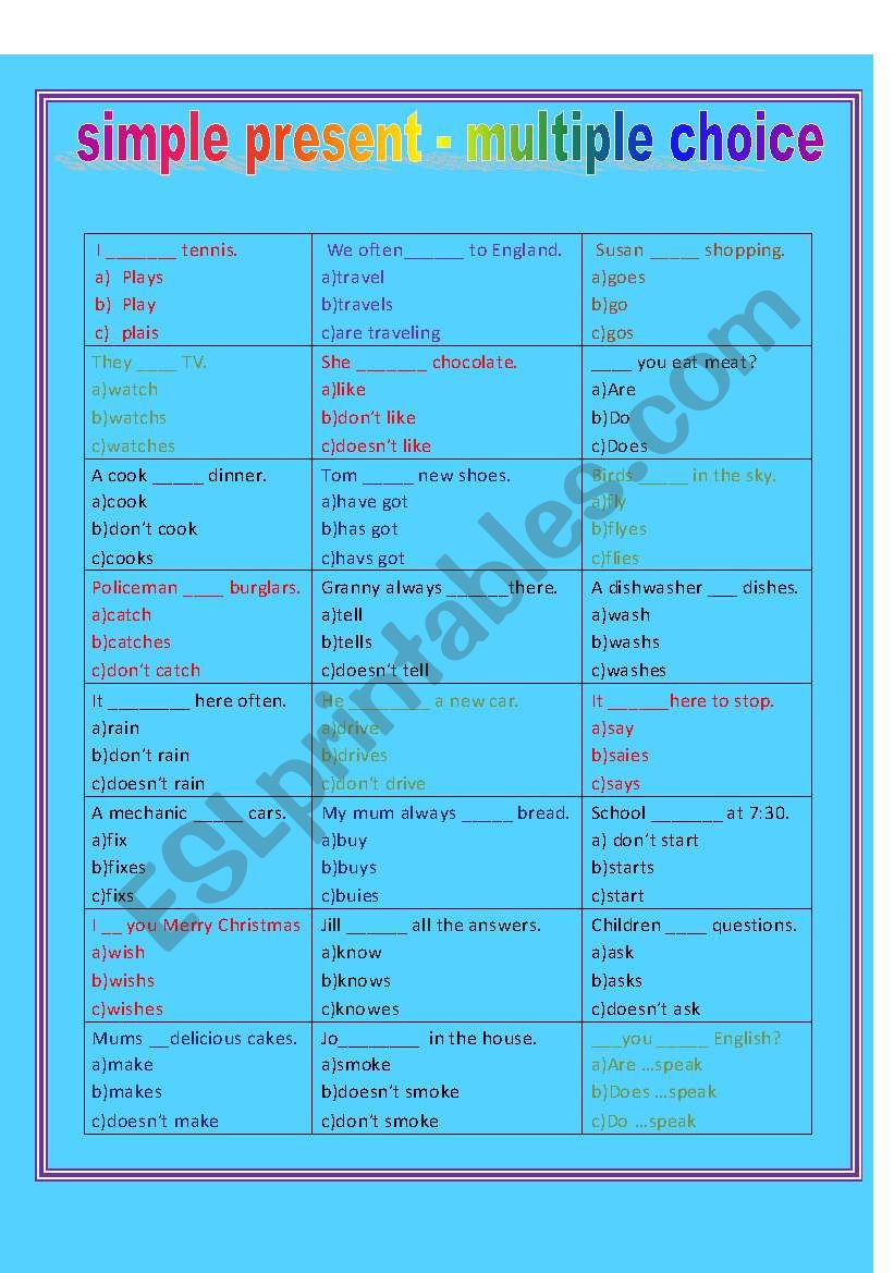 simple present - multiple choice