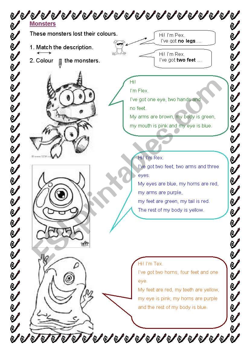 Colour the monsters worksheet