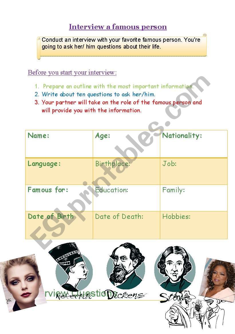 Interview with famous people worksheet