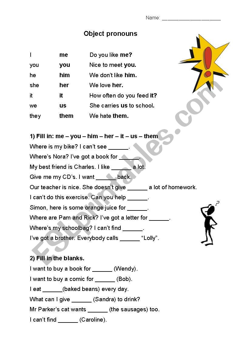 Object pronouns worksheet