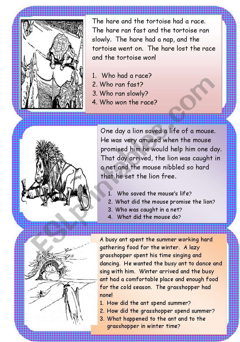 AesopÂ´s fables mini comprehensions