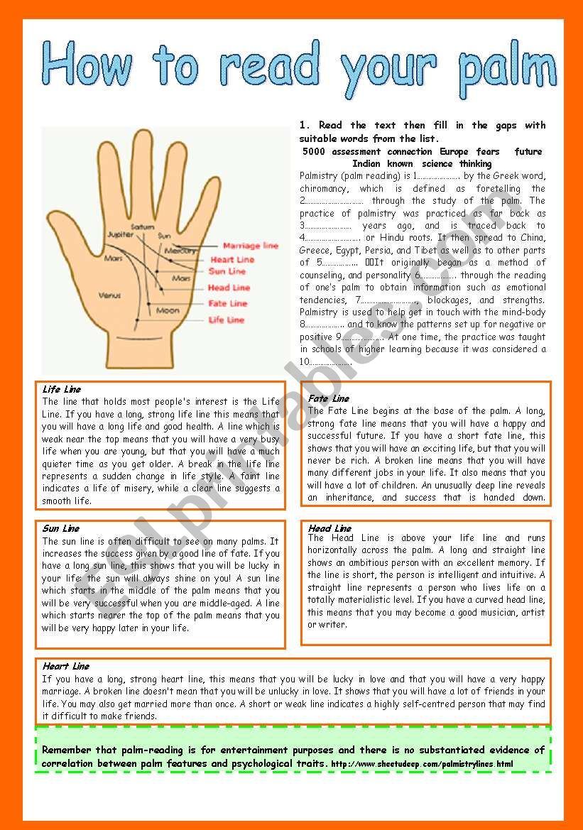 How to read your palm worksheet