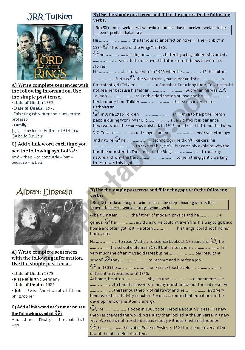 Make a timeline of famous people - biographies/simple past tense, project part 2 of 3 **editable**