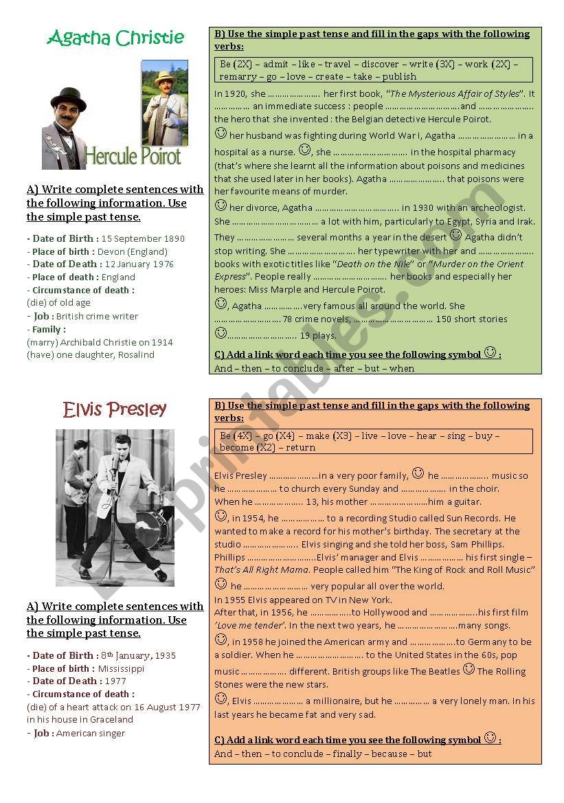 Make a timeline of famous people - biographies/simple past tense, project part 3 of 3 **editable**