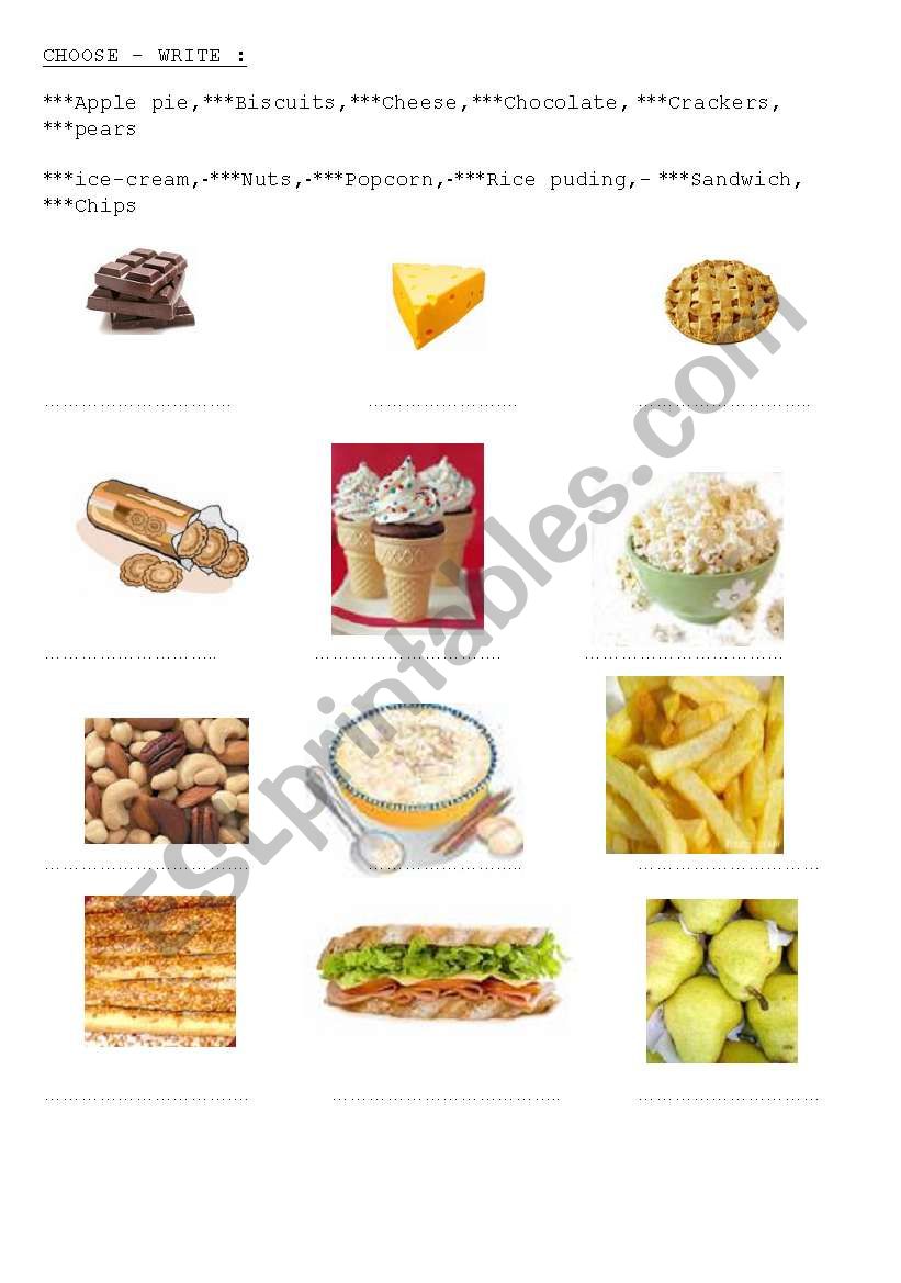 food and drink worksheet