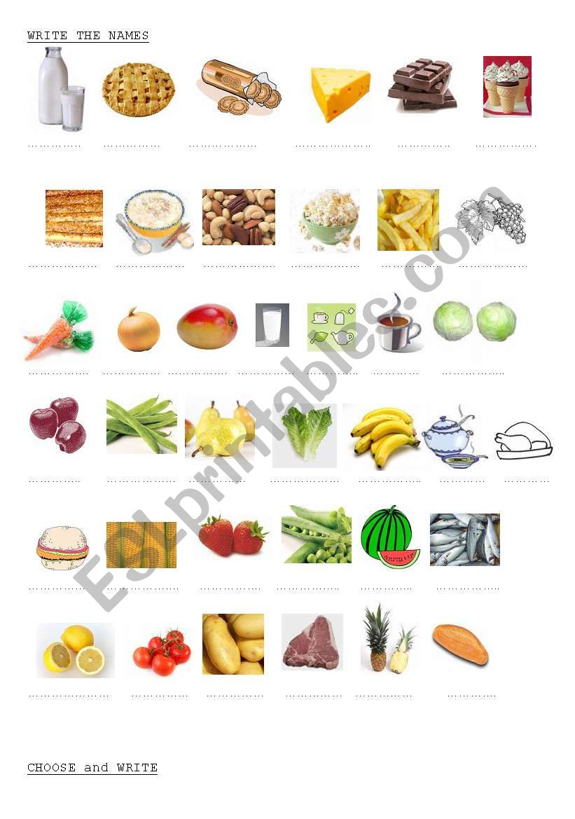 names of the countable and uncountable food and drink