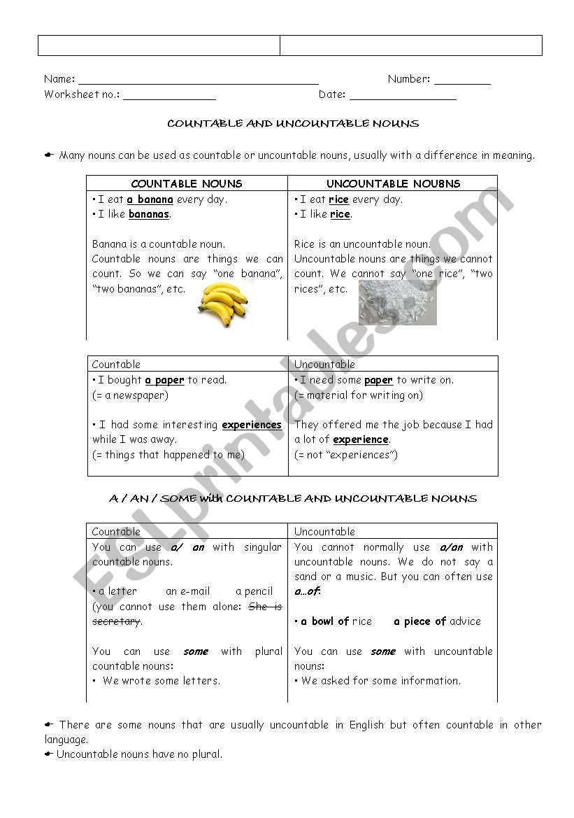 Countable and Uncountable Nouns