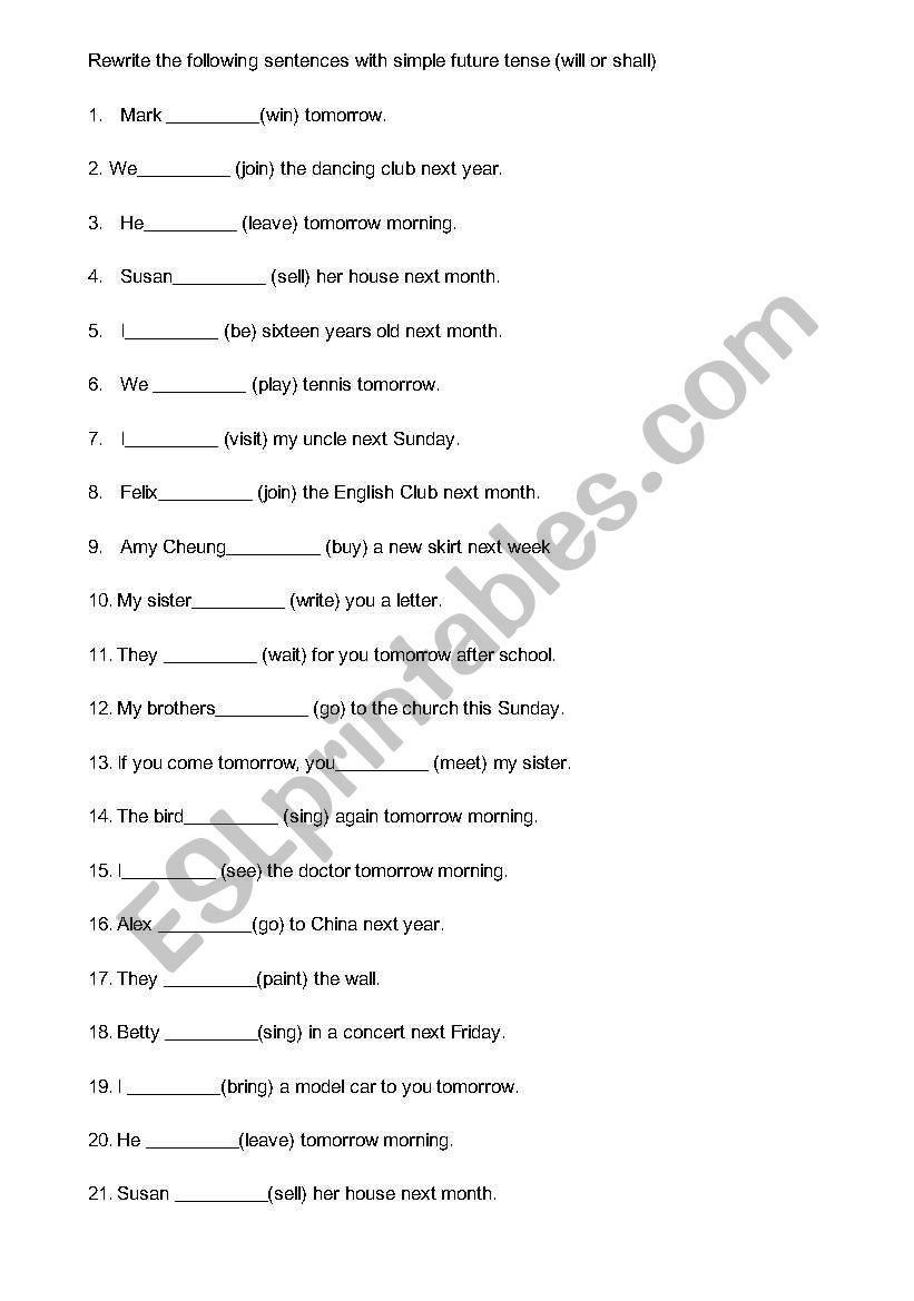 future tense worksheet