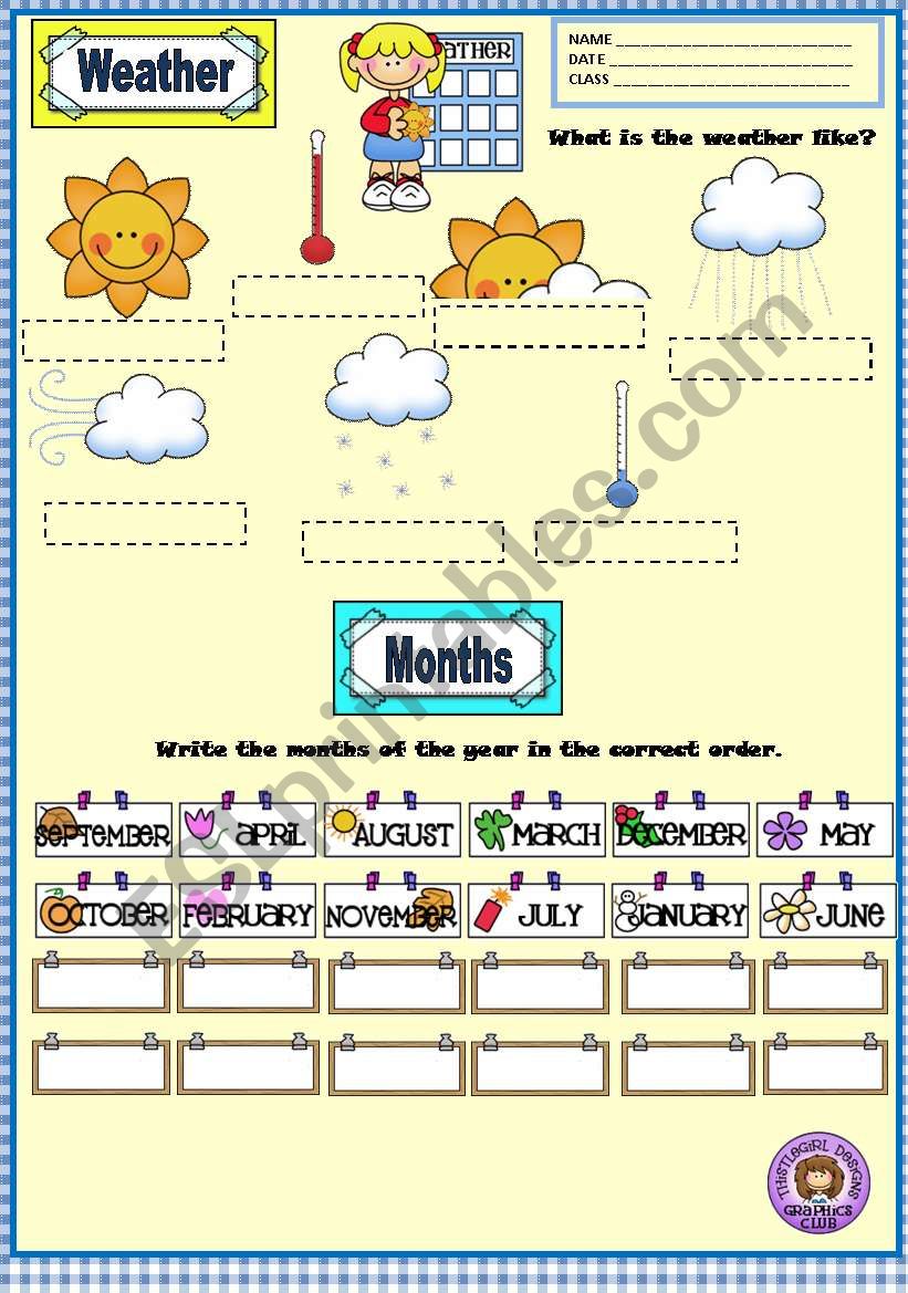 WEATHER, MONTHS, DAYS OF THE WEEK , SEASONS