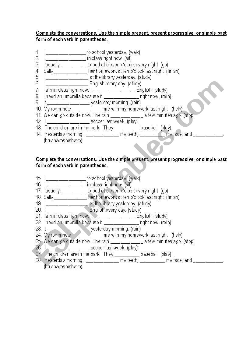 present simple or progressive worksheet