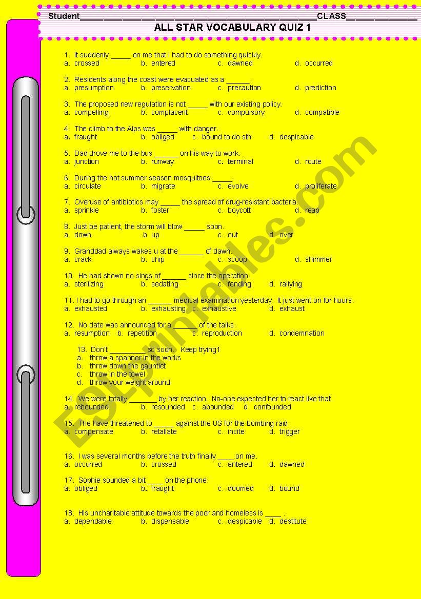 vocabulalry  worksheet