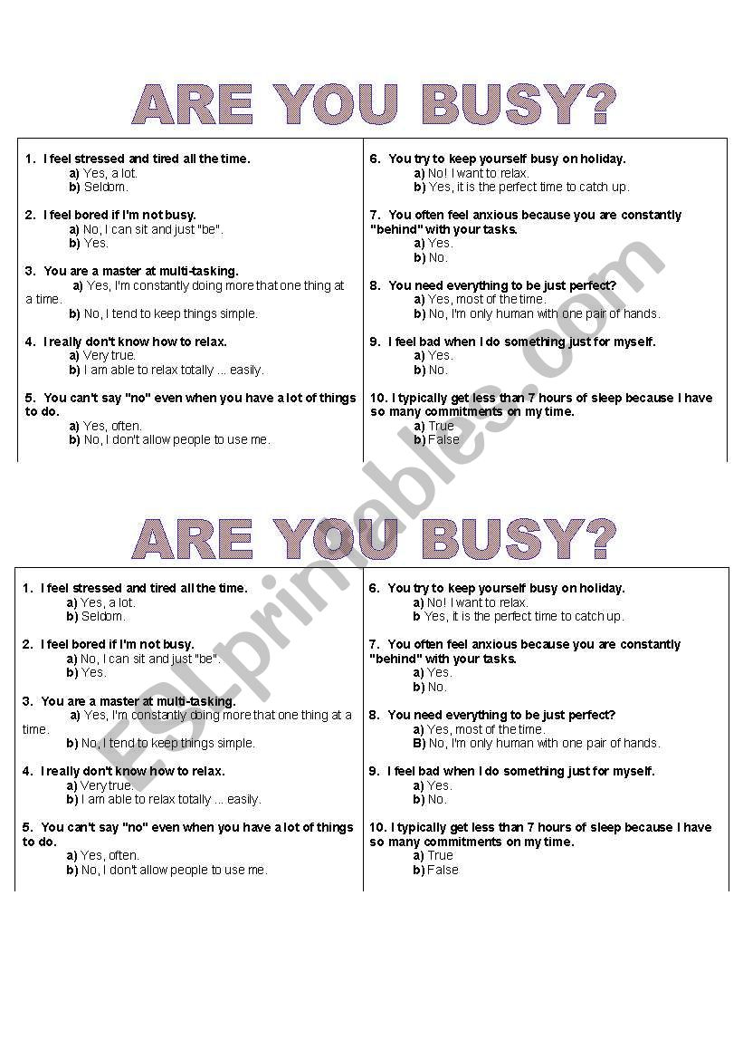 Are you busy? worksheet