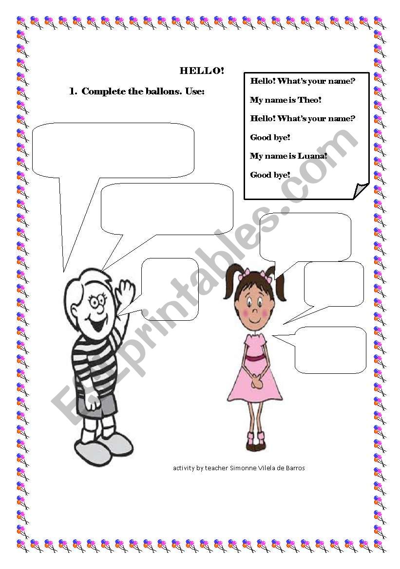 Hello! for kids worksheet