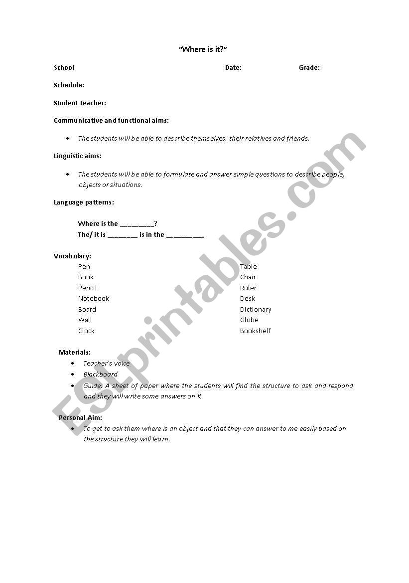 Lesson Plan worksheet