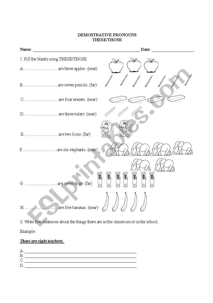 demostratives worksheet