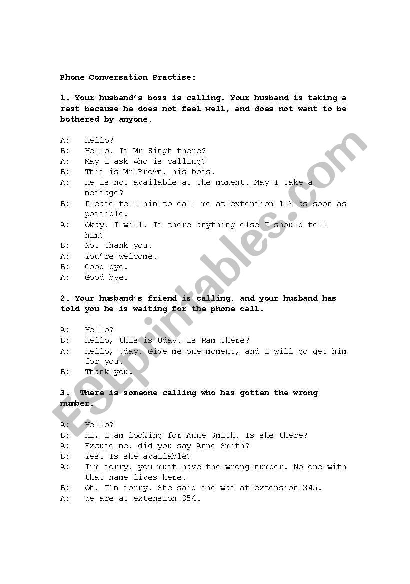 Phone Dialogues worksheet