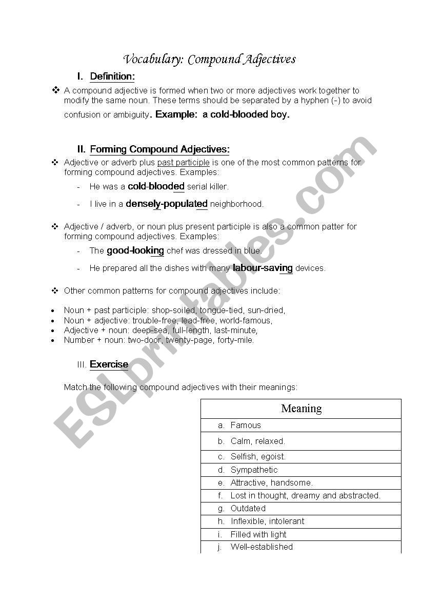 compound adjectives worksheet