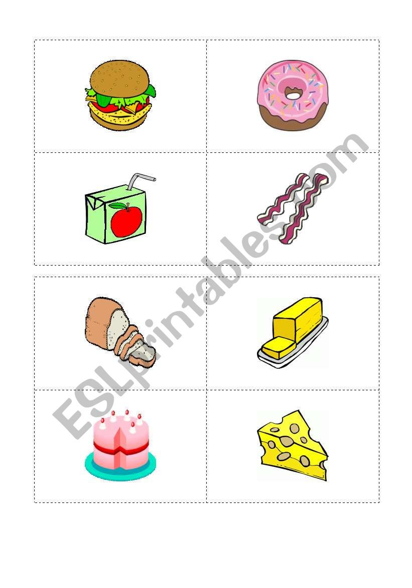 food cards for the bingo worksheet