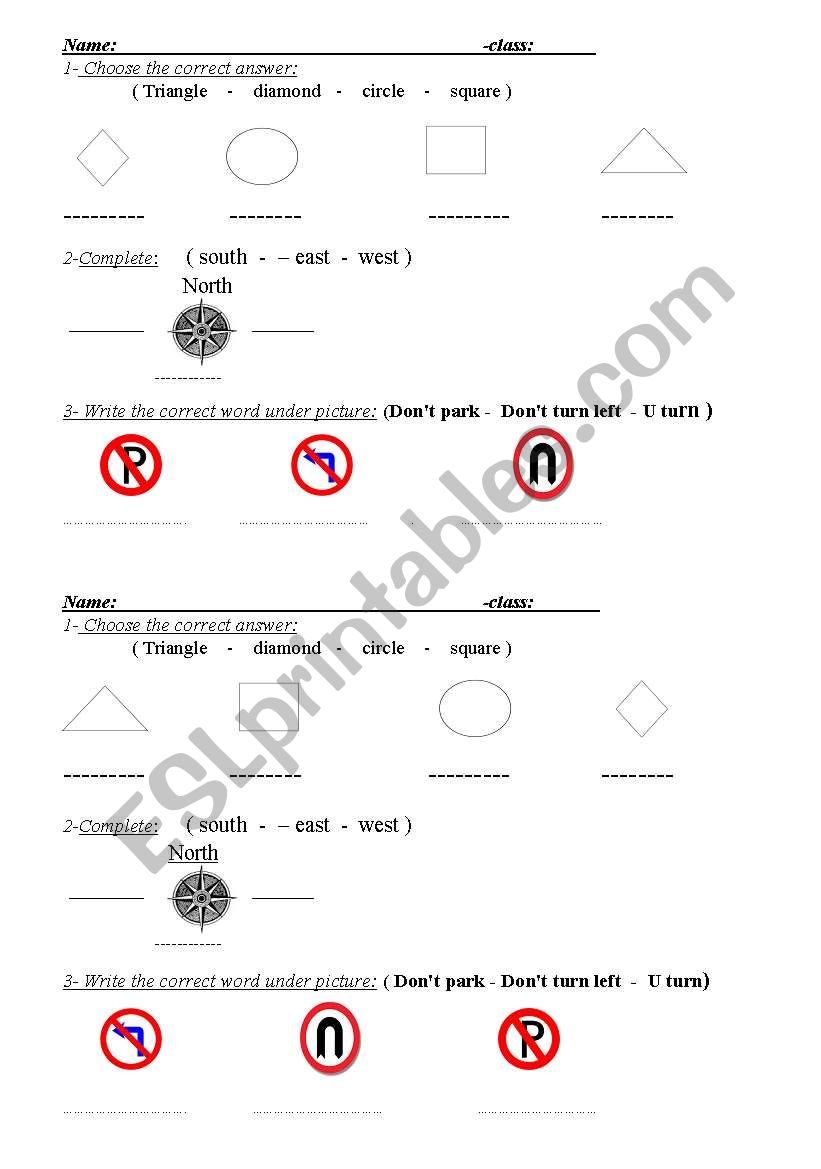 Traffic signs worksheet