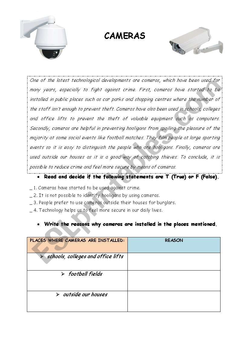 technolgy-cameras  worksheet