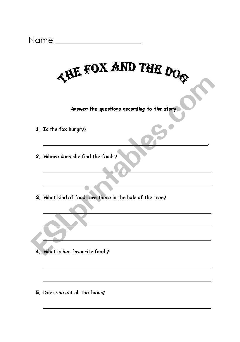 The Fox and the Dog Comprehension Worksheet