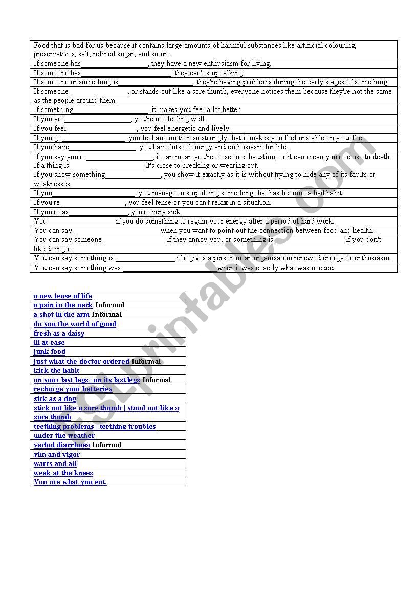 Body idioms worksheet worksheet