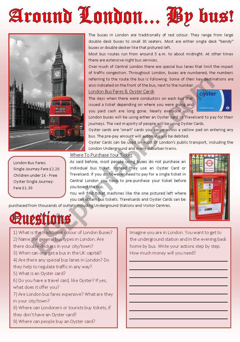 AROUND LONDON... BY BUS! (Reading comprehension+writing)