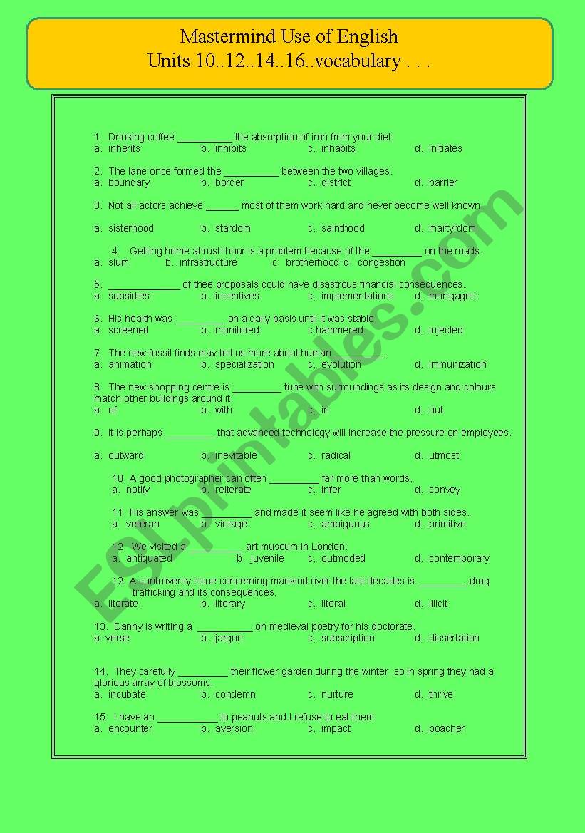 vocabulalry  worksheet