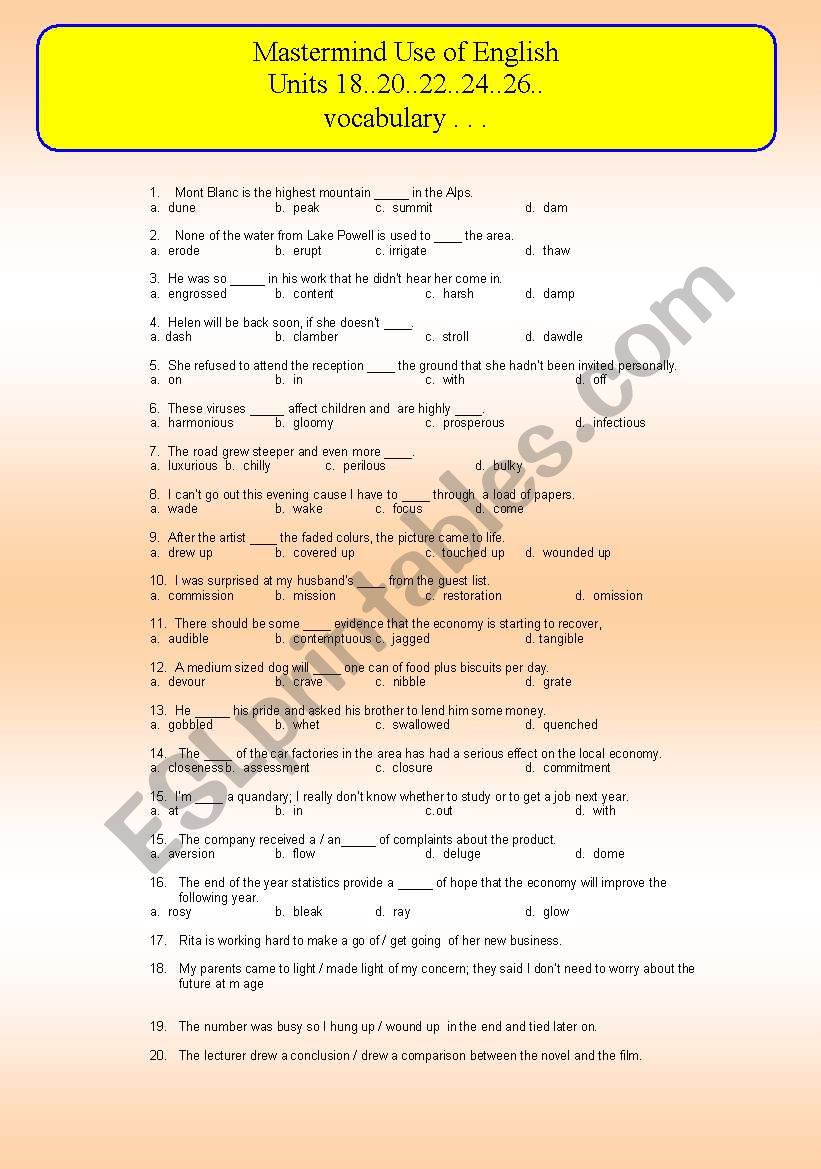 vocabulalry  worksheet