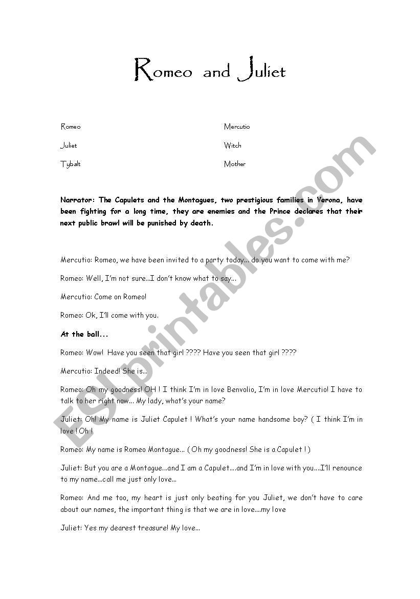 Romeo and Juliet for kids  worksheet