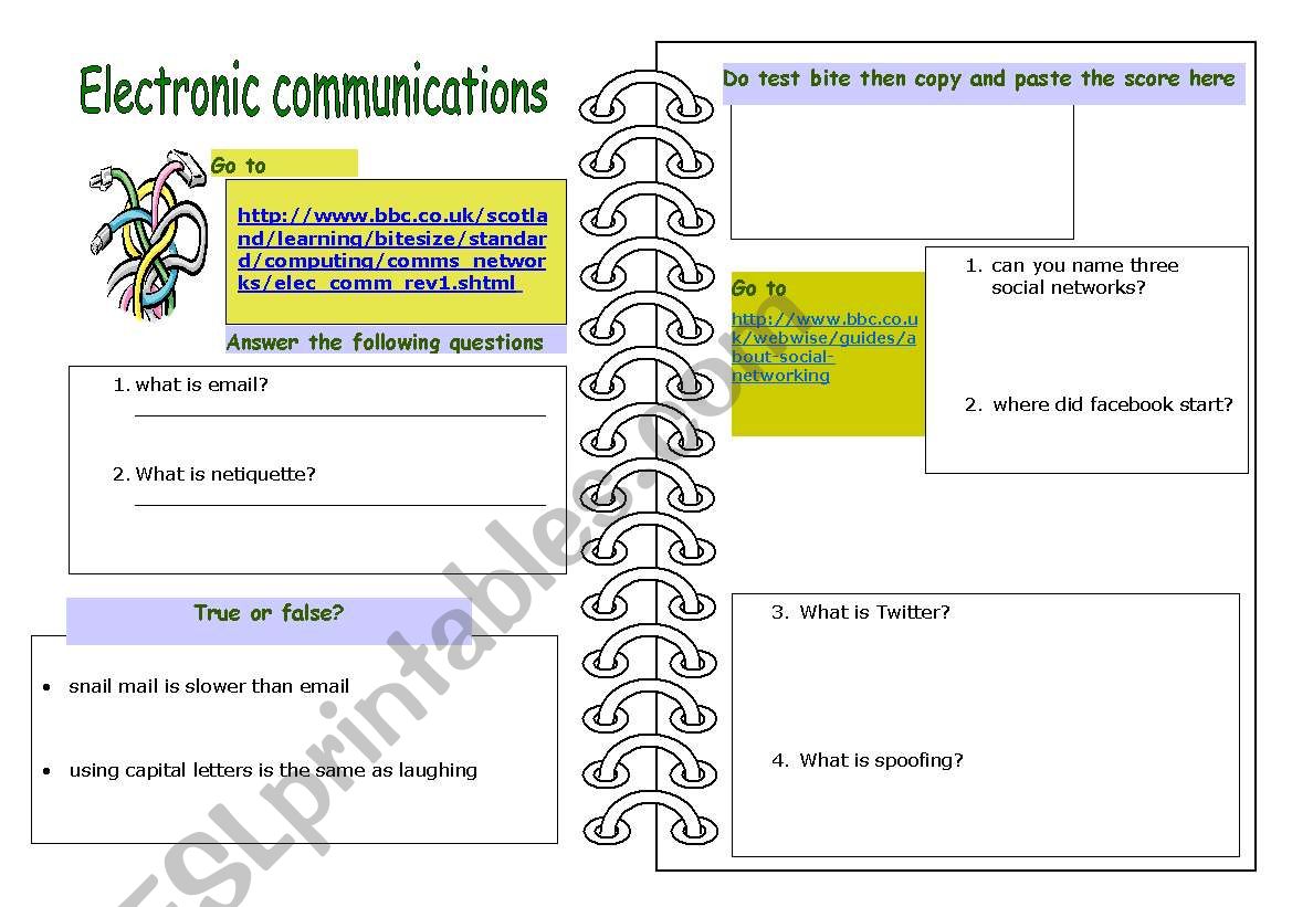 Electronic communication worksheet