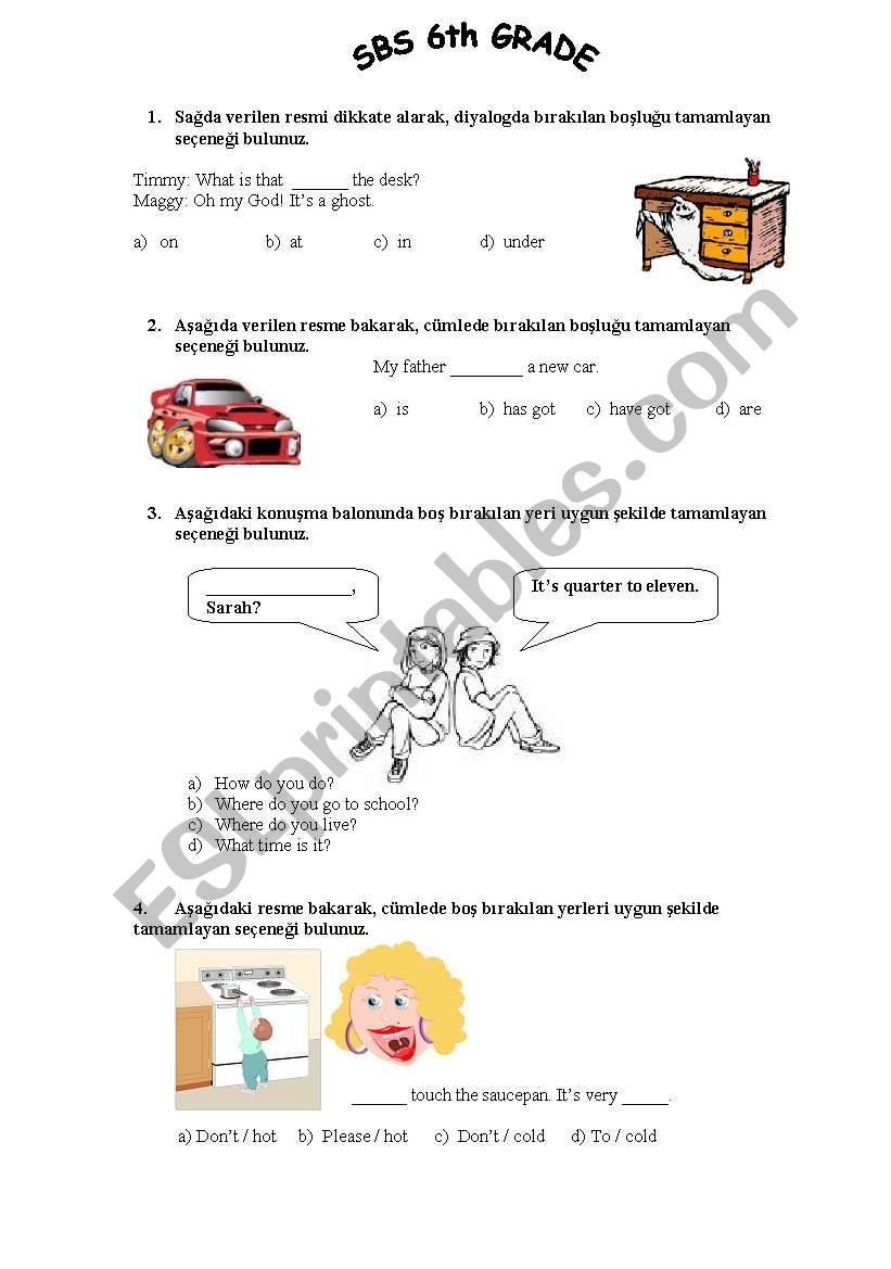 test for 6th grade students worksheet