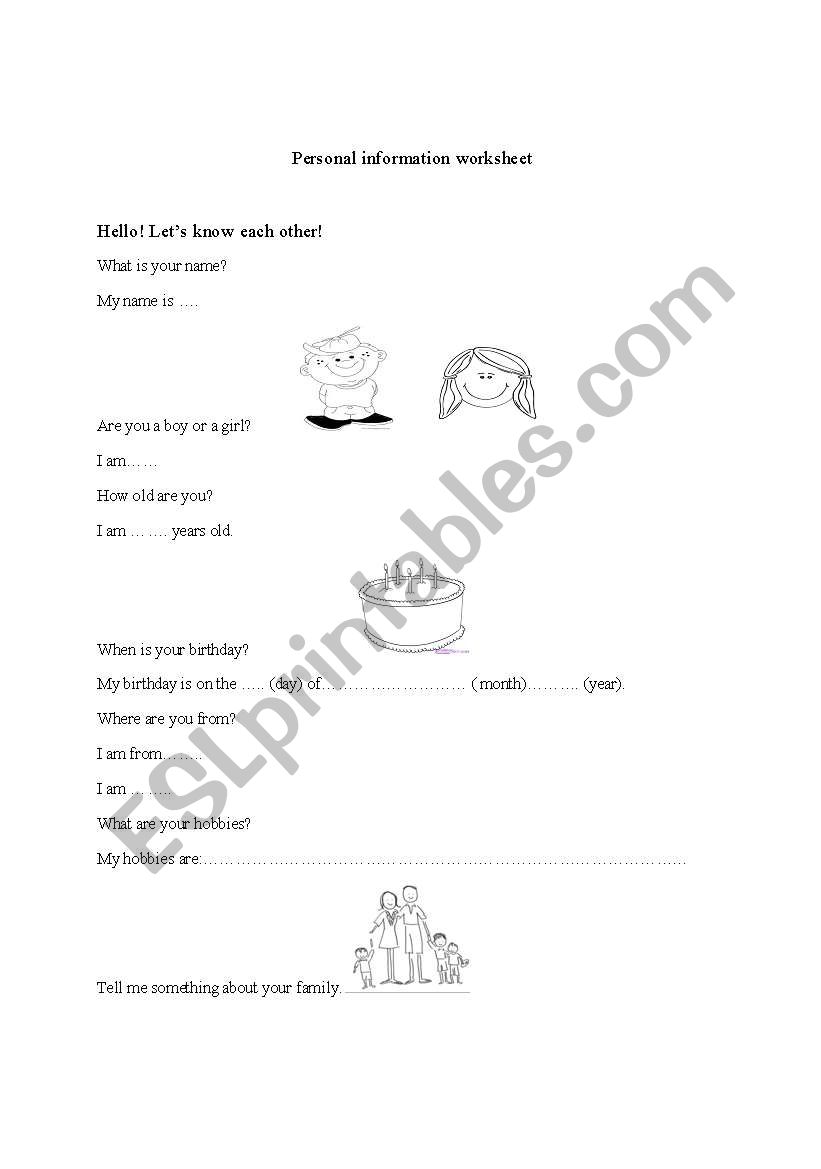 personal information worksheet