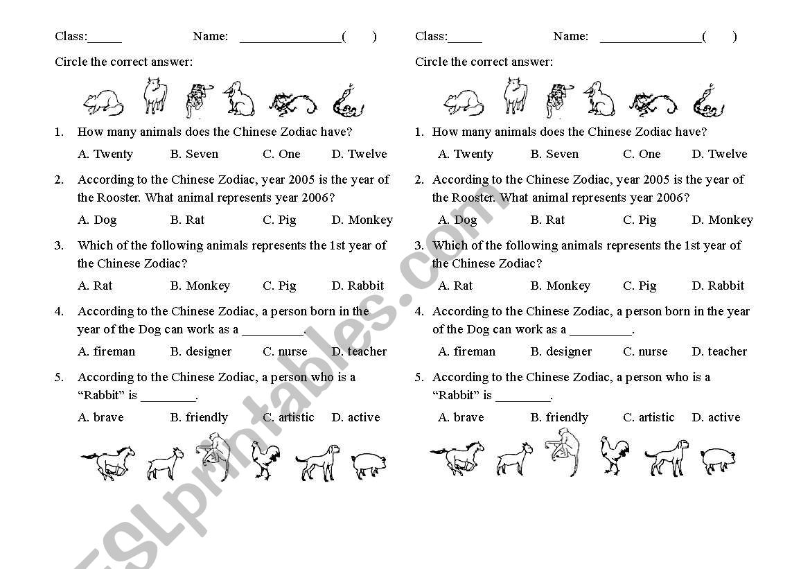 Chinese zodiac worksheet worksheet