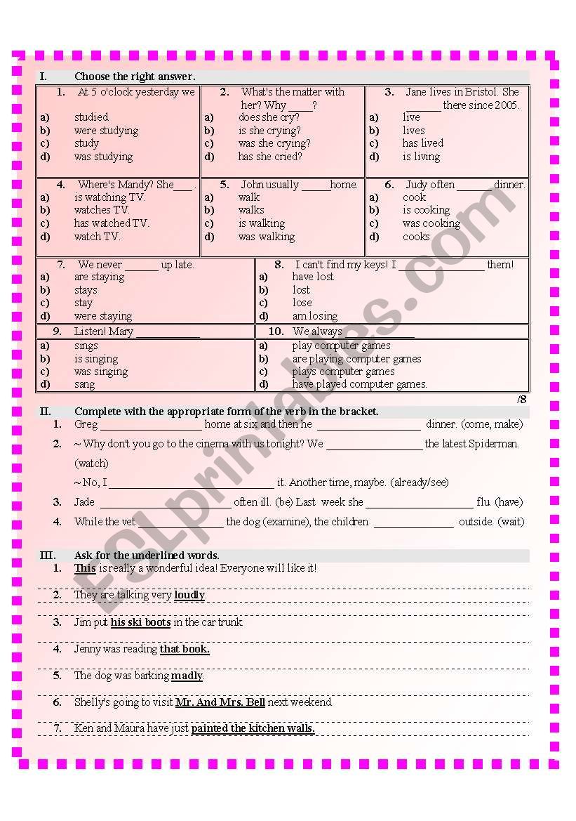 MIXED TENSES - rather easy worksheet