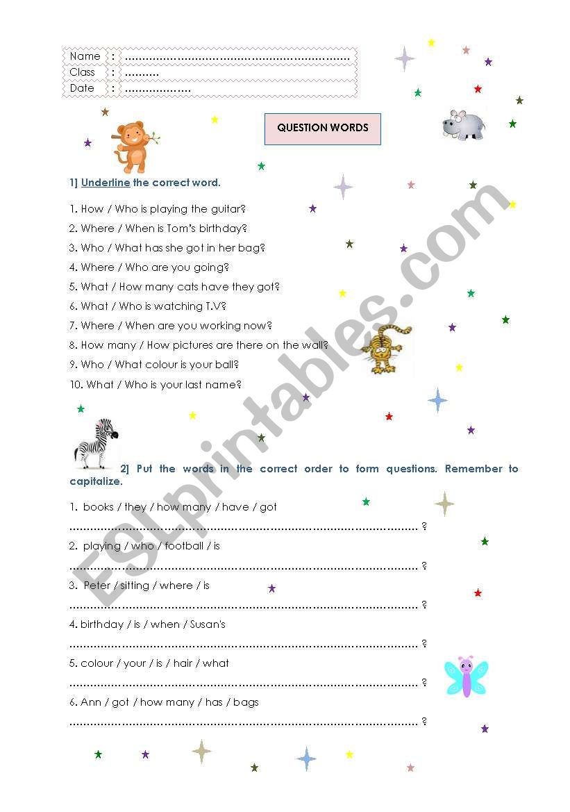 Question Words worksheet