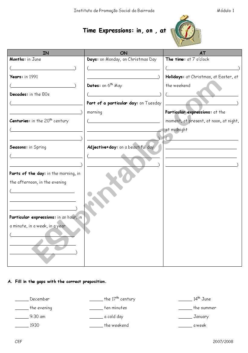 Time Prepositions worksheet