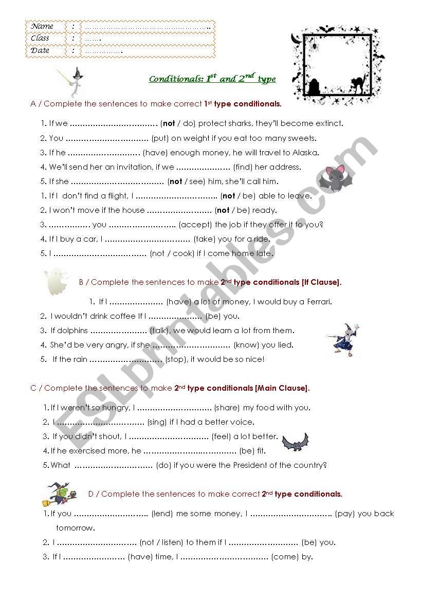 1st and 2nd type Conditionals worksheet