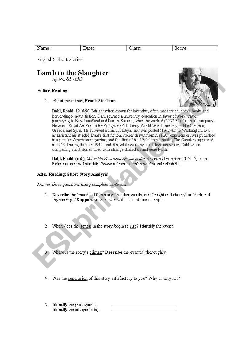 Lamb To The Slaughter worksheet