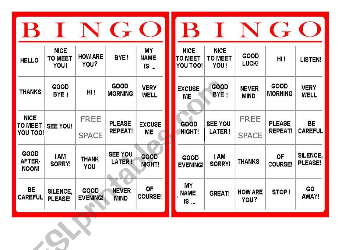 GREETINGS BINGO!! worksheet