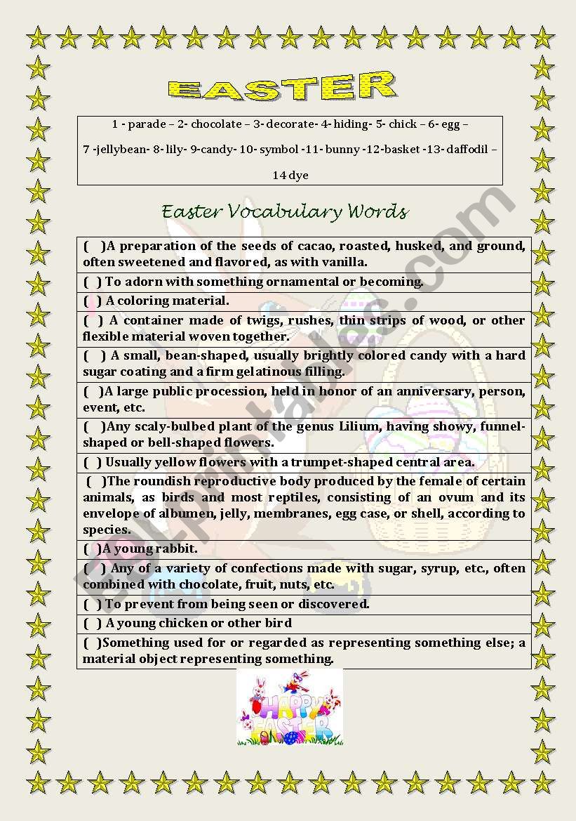 VOCABULARY STUDY - EASTER worksheet