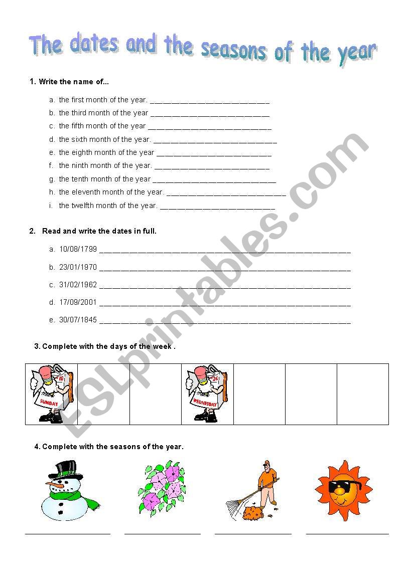 Dates and seasons worksheet