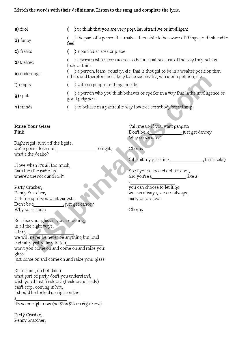 Raise your glass - Pink worksheet