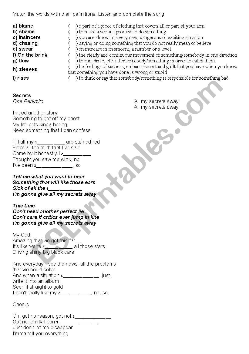 Secrets - Republic worksheet