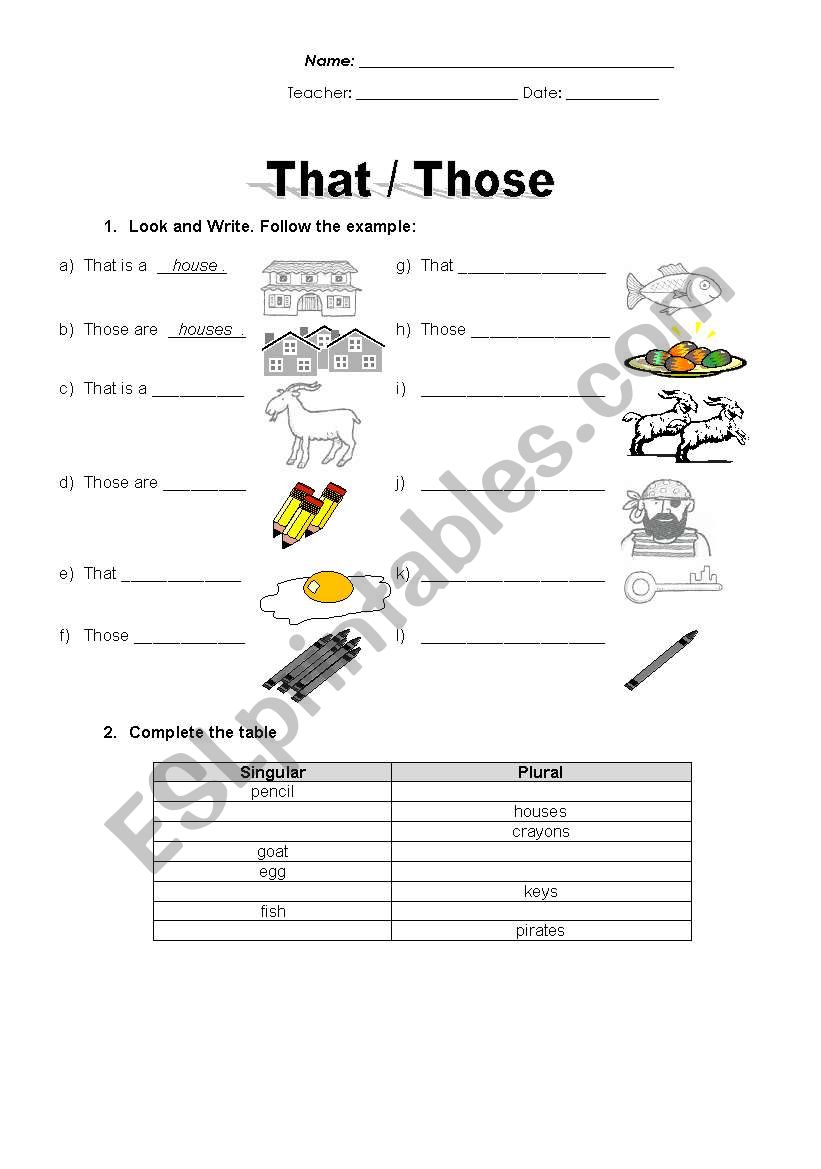 Demonstratives worksheet