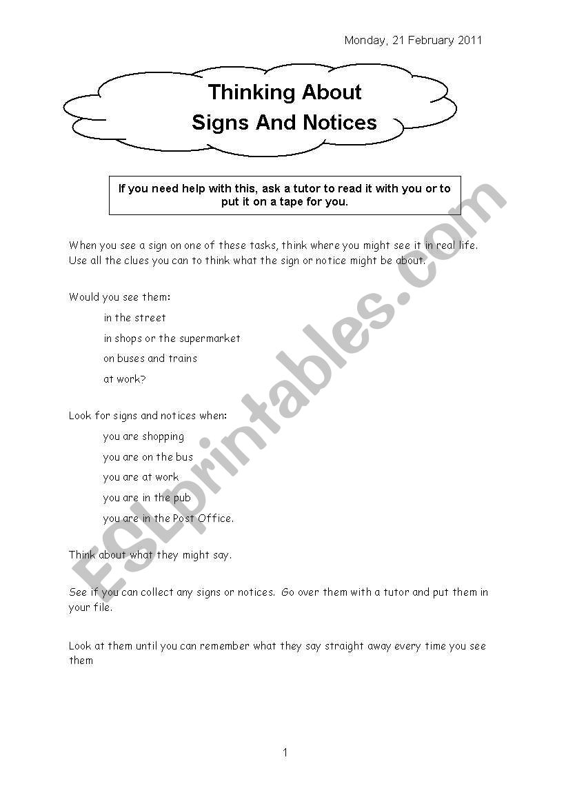 Signs and notices 1 worksheet
