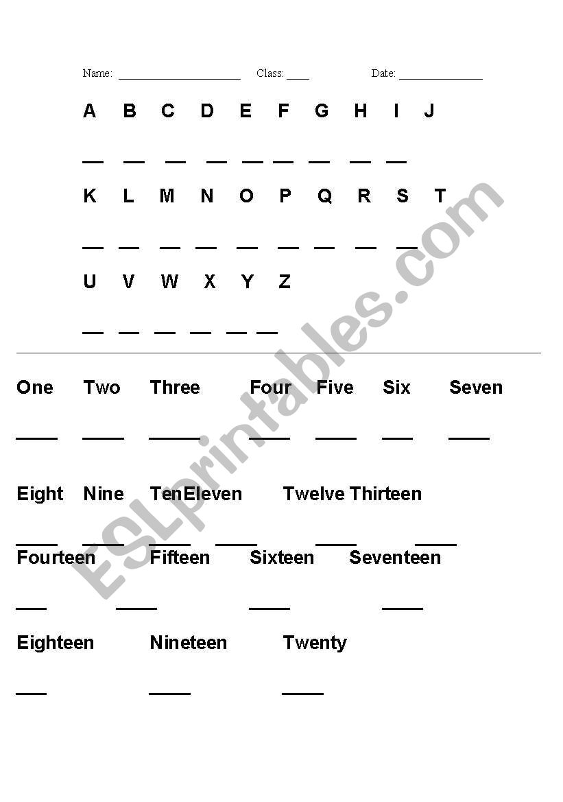 ABC and Number Worksheet worksheet