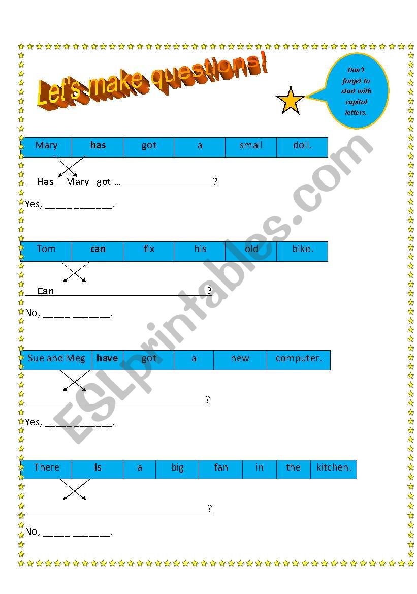 How to make questions worksheet