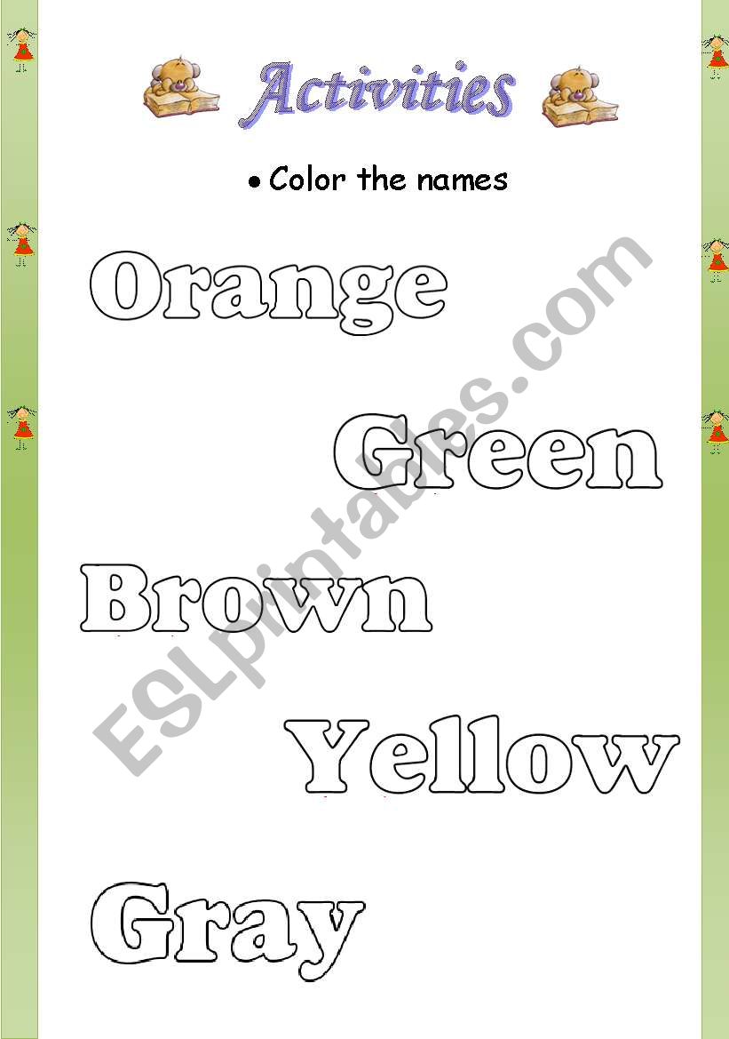 colring the colors names worksheet